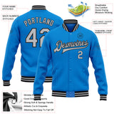 Custom Powder Blue Gray-Black Bomber Full-Snap Varsity Letterman Jacket