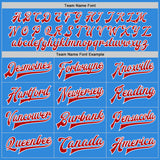 Custom Powder Blue Red-White Bomber Full-Snap Varsity Letterman Jacket