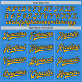 Custom Powder Blue Gold-Navy Bomber Full-Snap Varsity Letterman Jacket
