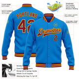 Custom Powder Blue Crimson-Gold Bomber Full-Snap Varsity Letterman Jacket