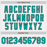 Custom White Black Pinstripe Aqua Bomber Full-Snap Varsity Letterman Jacket