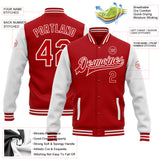 Custom Red White Bomber Full-Snap Varsity Letterman Two Tone Jacket