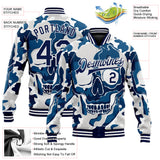 Custom Camo Navy-White Skull Fashion 3D Bomber Full-Snap Varsity Letterman Salute To Service Jacket