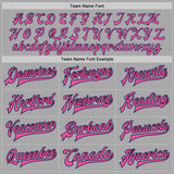 Custom Gray Pink Black-Light Blue Bomber Full-Snap Varsity Letterman Two Tone Jacket