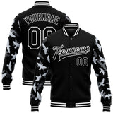 Custom Black White Flying Bird Sleeves 3D Pattern Design Bomber Full-Snap Varsity Letterman Jacket