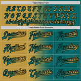 Custom Teal Old Gold-Black Bomber Full-Snap Varsity Letterman Gradient Fashion Jacket