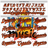 Custom White Orange-Black Rock Music Festival 3D Pattern Design Bomber Full-Snap Varsity Letterman Jacket