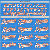 Custom Powder Blue White-Orange Bomber Full-Snap Varsity Letterman Two Tone Jacket