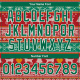 Custom Red Kelly Green-White Christmas Reindeers 3D Bomber Full-Snap Varsity Letterman Jacket