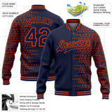 Custom Navy Orange Halftone 3D Pattern Design Bomber Full-Snap Varsity Letterman Jacket