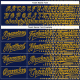 Custom Navy Gold Halftone 3D Pattern Design Bomber Full-Snap Varsity Letterman Jacket