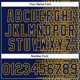Custom Navy Gold Halftone 3D Pattern Design Bomber Full-Snap Varsity Letterman Jacket