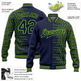 Custom Navy Neon Green Halftone 3D Pattern Design Bomber Full-Snap Varsity Letterman Jacket