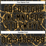 Custom Black Old Gold Abstract Network 3D Pattern Design Bomber Full-Snap Varsity Letterman Jacket