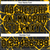 Custom Black Gold Abstract Network 3D Pattern Design Bomber Full-Snap Varsity Letterman Jacket