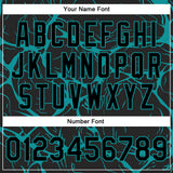 Custom Black Teal Abstract Network 3D Pattern Design Bomber Full-Snap Varsity Letterman Jacket