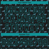 Custom Black Teal Wolf 3D Pattern Design Bomber Full-Snap Varsity Letterman Jacket