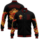Custom Black Red Dragon 3D Pattern Design Bomber Full-Snap Varsity Letterman Jacket