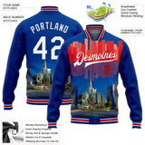 Custom Royal White-Red Los Angeles California City Edition 3D Bomber Full-Snap Varsity Letterman Jacket