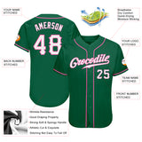 Custom Kelly Green White-Pink Authentic Baseball Jersey