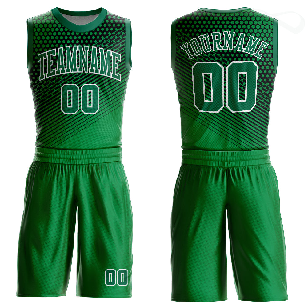 Custom Kelly Green Kelly Green-Black Round Neck Sublimation Basketball Suit Jersey