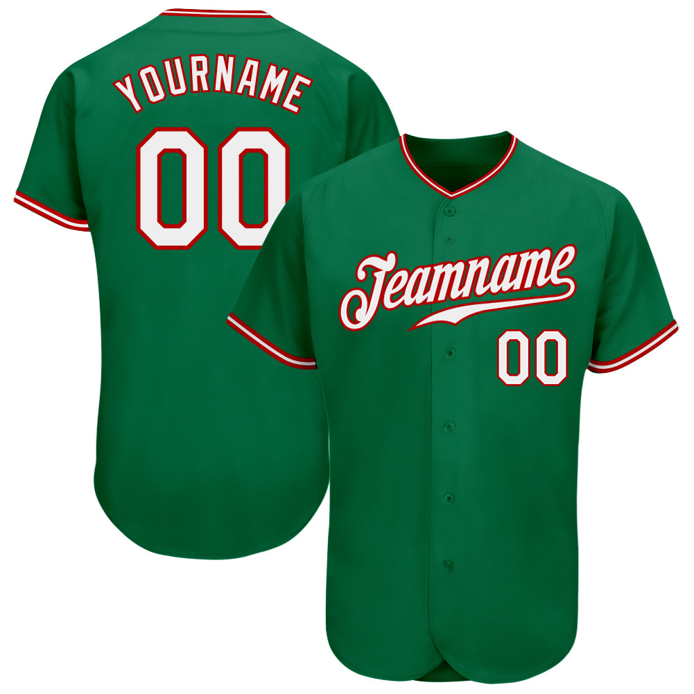 Custom Kelly Green White-Red Authentic Baseball Jersey