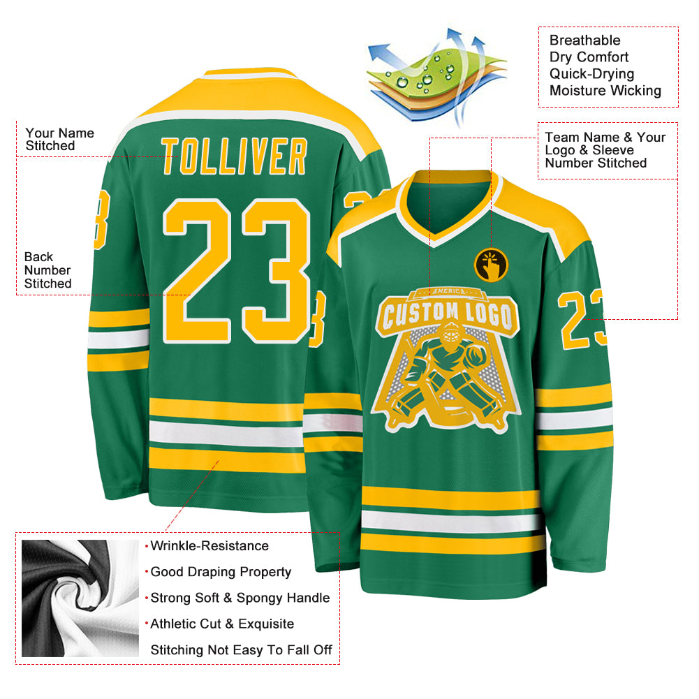 Custom Kelly Green Gold-White Hockey Jersey