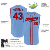 Custom Light Blue Red-Navy Authentic Sleeveless Baseball Jersey