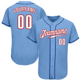 Custom Light Blue White-Red Authentic Baseball Jersey
