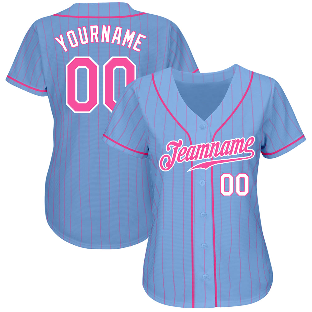 Custom Light Blue Pink Pinstripe Pink-White Authentic Baseball Jersey
