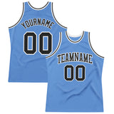 Custom Light Blue Black-White Authentic Throwback Basketball Jersey
