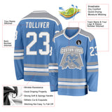 Custom Light Blue White-Gray Hockey Jersey