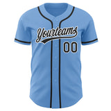 Custom Light Blue Black-White Authentic Baseball Jersey