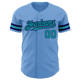 Custom Light Blue Teal-Navy Authentic Baseball Jersey