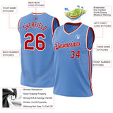 Custom Light Blue Red-White Authentic Throwback Basketball Jersey