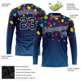 Custom Navy Navy-White Autism Supporter Awareness Puzzle Pieces 3D Pattern Long Sleeve Performance T-Shirt