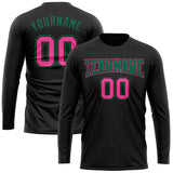 Custom Black Pink-Kelly Green Long Sleeve Performance T-Shirt