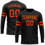 Custom Black Orange Long Sleeve Performance T-Shirt