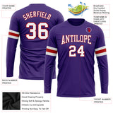 Custom Purple White-Red Long Sleeve Performance T-Shirt