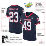 Custom Navy White Red-Gray Mesh Authentic Throwback Football Jersey