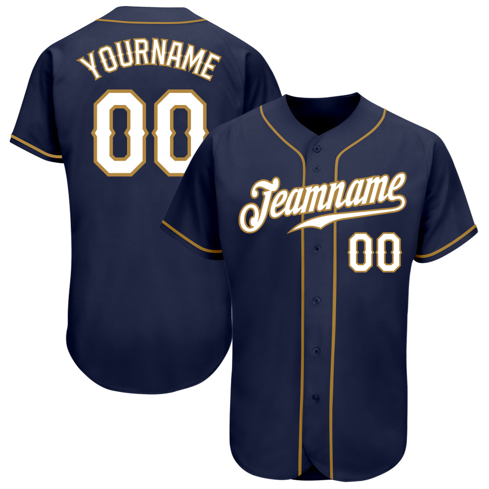 Custom Navy White-Old Gold Authentic Baseball Jersey
