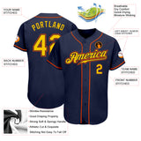 Custom Navy Gold-Orange Authentic Baseball Jersey