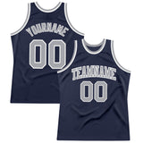 Custom Navy Gray-White Authentic Throwback Basketball Jersey