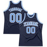Custom Navy Light Blue-White Authentic Throwback Basketball Jersey