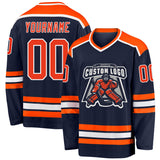 Custom Navy Orange-White Hockey Jersey