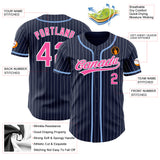 Custom Navy White Pinstripe Pink Authentic Baseball Jersey