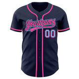 Custom Navy Light Blue-Pink Authentic Baseball Jersey