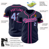 Custom Navy Light Blue-Pink Authentic Baseball Jersey