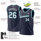 Custom Navy White-Teal Authentic Throwback Basketball Jersey