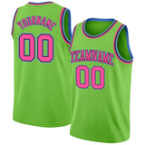 Custom Neon Green Pink-Light Blue Authentic Basketball Jersey